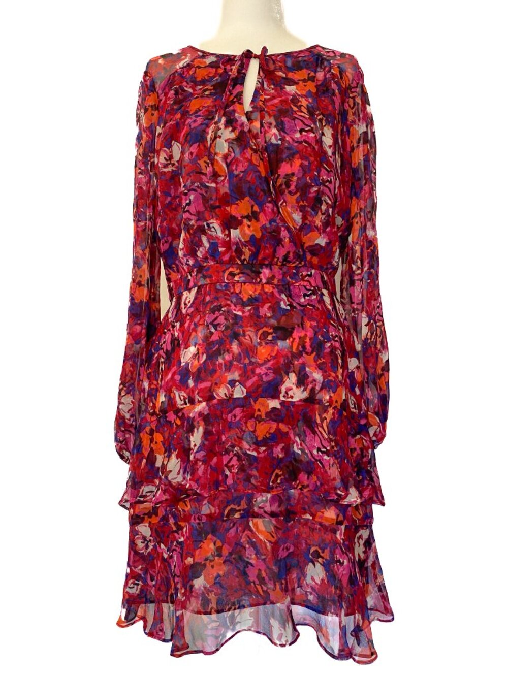 PARKER Marengo Floral Tiered Ruffle Chiffon Dress Red Pink Purple Sz 6 Feminine
